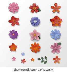 Paper art flowers. Set - vector eps 10.