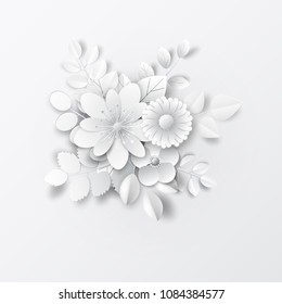 Paper art flowers. Vector stock.