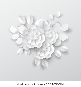 Paper art flowers. Vector stock.