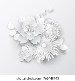 Paper art flowers. Vector stock.
