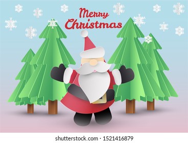 Paper art of Gift box dropping from Santa Claus, merry Christmas, vector art and illustration.