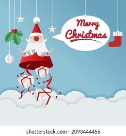 Paper art of Gift box dropping from Santa Claus, merry Christmas and happy new year celebration concept, vector art and illustration.

