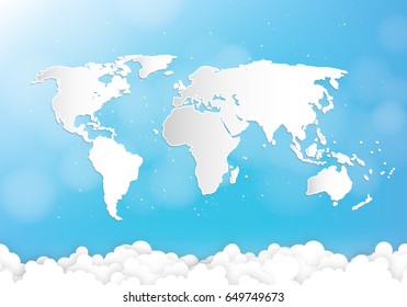 Paper art of Global network connection. World map point and line composition concept of global business. Vector Illustration