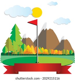 campo de golf de arte de papel con antecedentes. ilustración vectorial.

