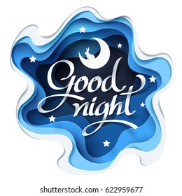 Paper art of Goodnight calligraphy and lettering sweet dream, night and paper concept, vector art and illustration.