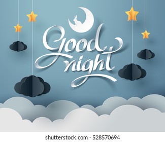Paper art of Goodnight and sweet dream, night and origami mobile concept, vector art and illustration.