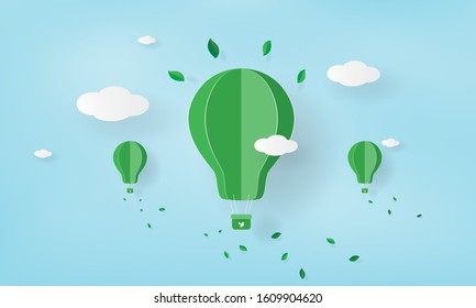 Paper art of green ecology balloons and Eco friendly design, Environment concept