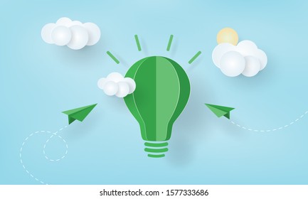Paper art of green ecology and Eco friendly design, Environment concept