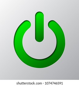 Paper art of green power button isolated. Vector illustration. Power button icon is cut from paper.
