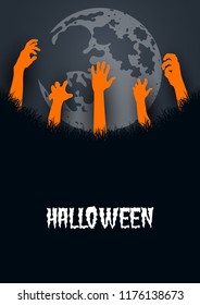 Paper art of halloween.ghost hand and moon.Vector illustration.