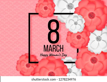 Paper Art with Happpy Women's Day or International Women's Day Festival, Spring Flower Background Vector