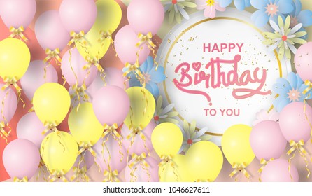 Paper art of Happy birthday elements background vector design for greetings card, flyers, invitation, posters, brochure, banners, calendar,characters,love,gift.