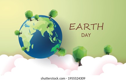 paper art happy earth day and save the world green background eco design on april.