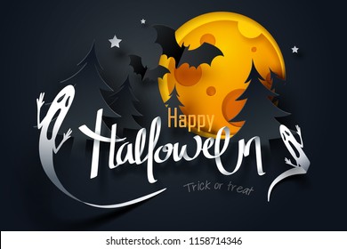 Paper art of happy Halloween, vector art and ilustration.