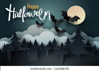 Paper art of happy Halloween, vector art and illustration.