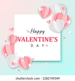 Paper Art of Happy Valentine's Day Background Origami Heart Shape Design Vector