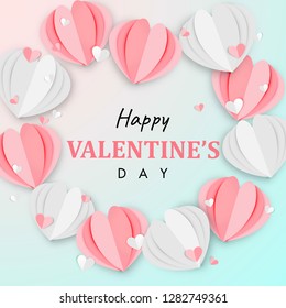 Paper Art of Happy Valentine's Day Background Origami Heart Shape Design Vector
