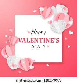 Paper Art of Happy Valentine's Day Background Origami Heart Shape Design Vector