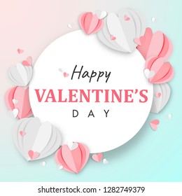 Paper Art of Happy Valentine's Day Background Origami Heart Shape Design Vector