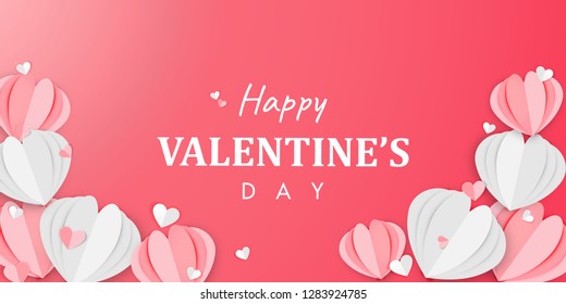 Paper Art of Happy Valentine's Day Background Origami Heart Shape Design Vector