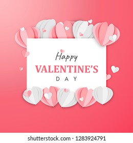 Paper Art of Happy Valentine's Day Background Origami Heart Shape Design Vector