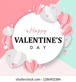 Paper Art of Happy Valentine's Day Background Origami Heart Shape Design Vector