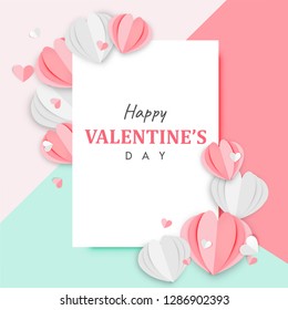 Paper Art of Happy Valentine's Day Background Origami Heart Shape Design Vector