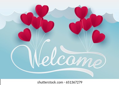 Paper art  heart  cloud  in the sky concept, vector and
 illustration