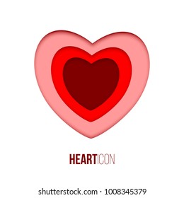 Paper art heart icon. Vector heart symbol isolated on white background.
