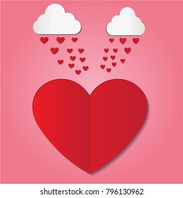 paper art heart rain falls on red heart.vector illustrator