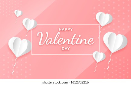 Paper art of heart shaped balloons for Valentine's Day,Happy Valentine's Day,Vector and illustration