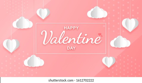 Paper art of heart shaped balloons for Valentine's Day,Happy Valentine's Day,Vector and illustration