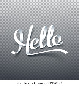 Paper art of Hello calligraphy hand lettering isolated on transparency background, vector art and illustration.