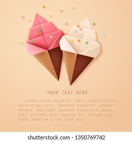 Paper art of ice cream with copy space, vector art and illustration.