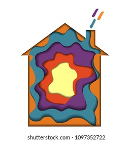 Paper art illustration, multi layers. House,home.building in colors blue,red,yellow. An object papercut isolated. Vector illustrtation