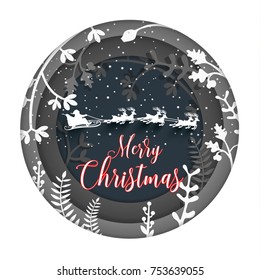 paper art illustrations. the beauty of Christmas and New Year. there are santa clause and snow.