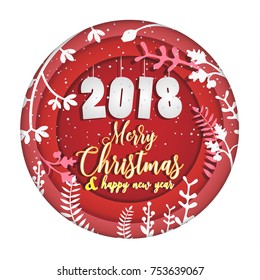 paper art illustrations. the beauty of Christmas and New Year 2018. there are santa clause and snow.