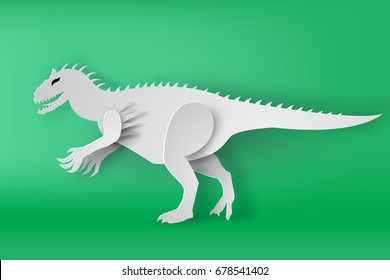 paper art of Indominous Rex dinosour on green background vector,isolate,mascot