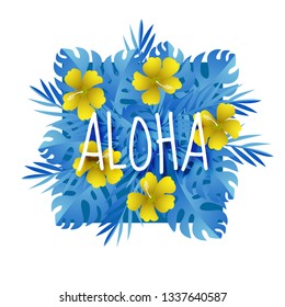 paper art with invitation card of aloha summer season template design, border frame vector