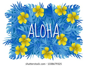 paper art with invitation card of aloha summer season template design, border frame vector