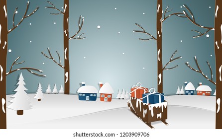 paper art landscape of Christmas and happy new year with celebrate. vector illustration