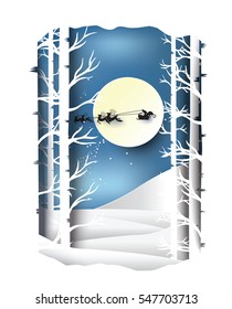 paper art landscape of Christmas and happy new year with tree and house design. vector illustration