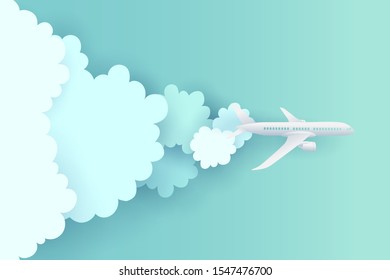 Paper art and landscape, digital craft style for travel and airplane is flying on the sky. eps 10 vector.