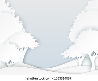 Paper art landscape with hills and paper trees. Modern origami design. Ecology and invironment concept