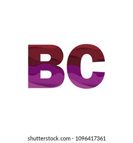 Paper art letter BC font vector modern water in text design illustration emblem isolated background
