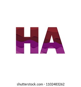 Paper art letter HA font vector modern water in text design illustration emblem isolated background
