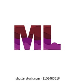 Paper art letter ML font vector modern water in text design illustration emblem isolated background
