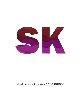 Paper art letter SK font vector modern water in text design illustration emblem isolated background

