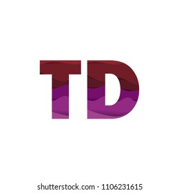 Paper art letter TD font vector modern water in text design illustration emblem isolated background
