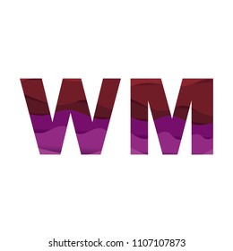 Paper art letter WM font vector modern water in text design illustration emblem isolated background
